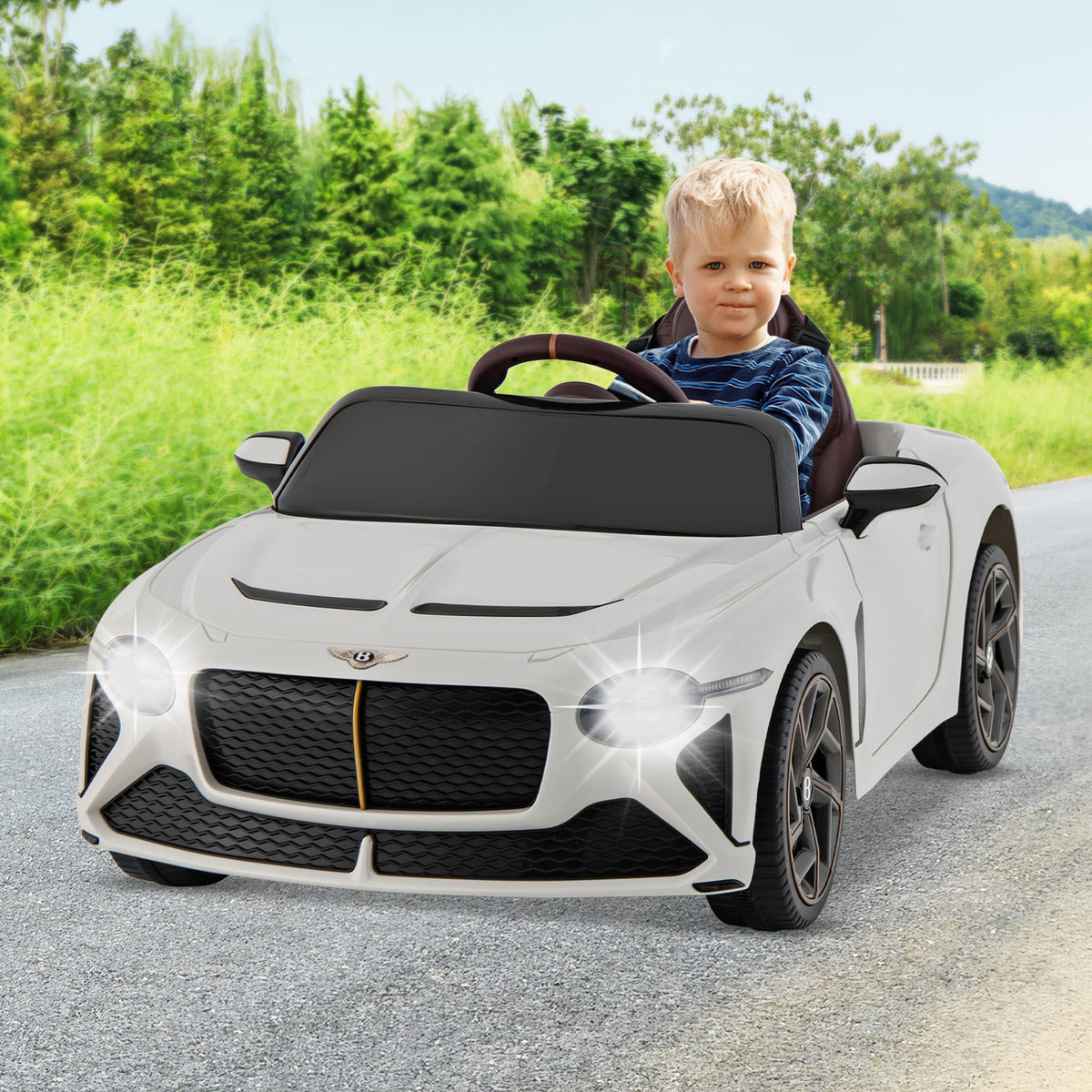 12V Powered Car Kids Ride-on Racer Car Licensed Bentley Bacalar-White