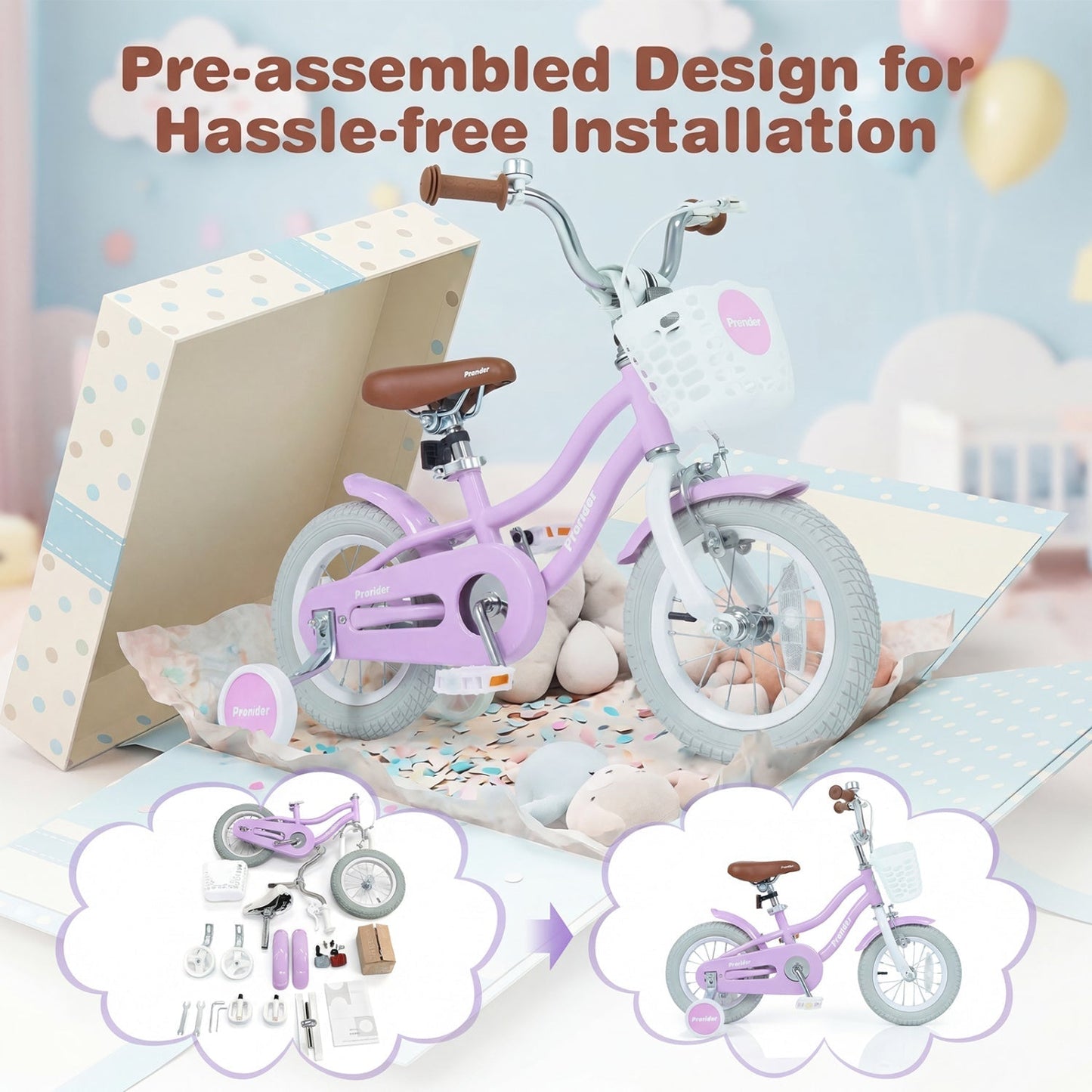 Kids Bike 12 Inch with Training Wheels and Storage Basket