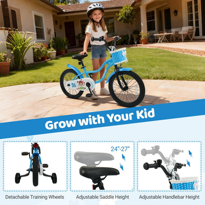 12/14/16 Inch Kids Bike with Training Wheels and Basket Navy Color