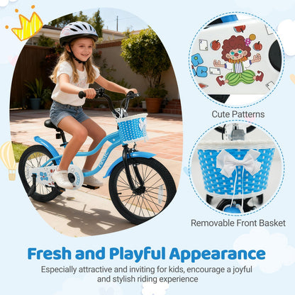 12/14/16 Inch Kids Bike with Training Wheels and Basket Navy Color