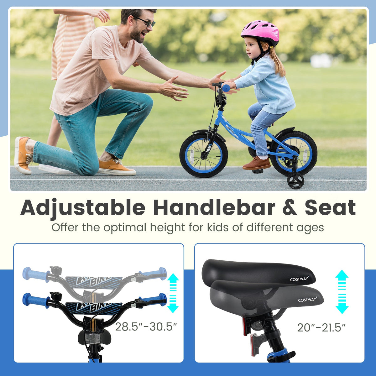 12/14/16/18 Inches Kids Bike with Removable Training Wheels and Adjustable Seatfor 3-8 Years Old Navy