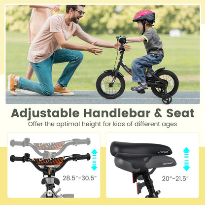 12/14/16/18 Inches Kids Bike with Removable Training Wheels and Adjustable Seatfor 3-8 Years Old Black
