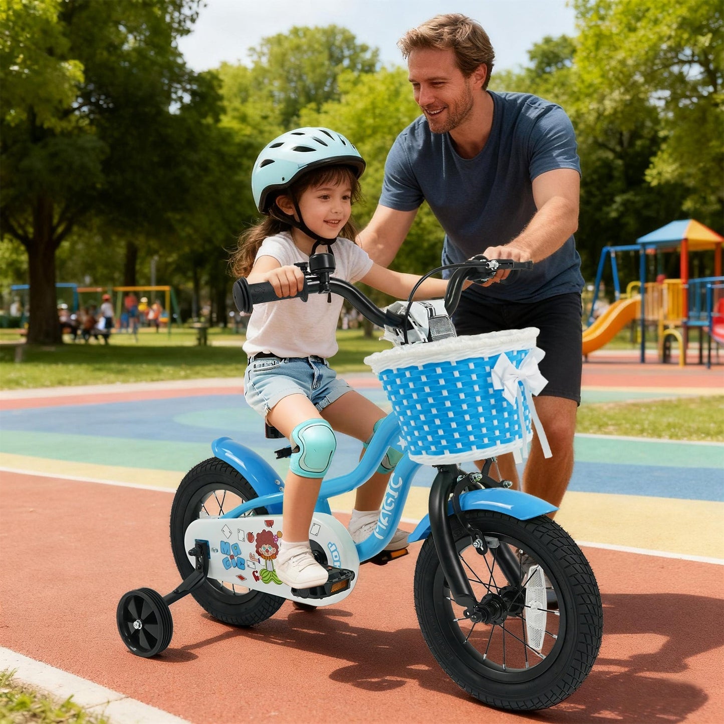 12/14/16 Inch Kids Bike with Training Wheels and Basket Navy Color