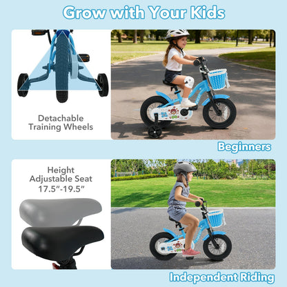 12/14/16 Inch Kids Bike with Training Wheels and Basket Navy Color