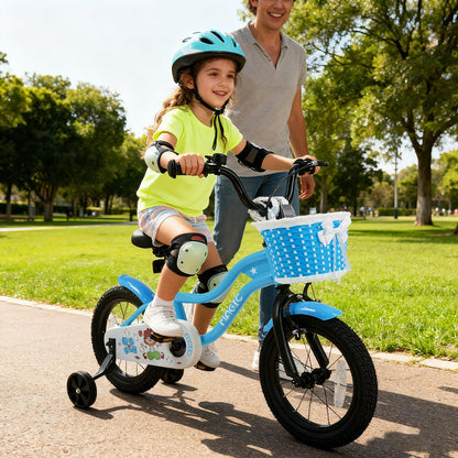 12/14/16 Inch Kids Bike with Training Wheels and Basket Navy Color