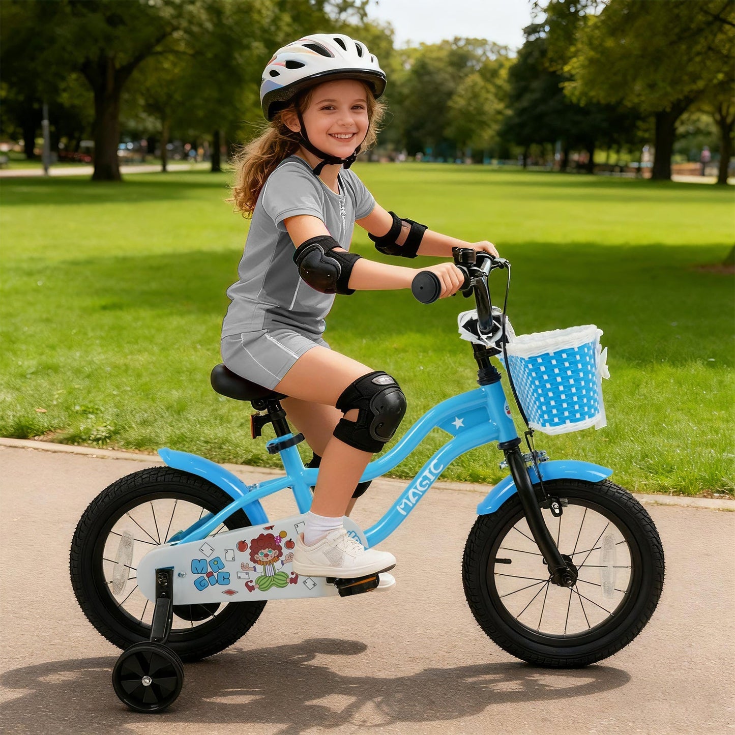 12/14/16 Inch Kids Bike with Training Wheels and Basket Navy Color