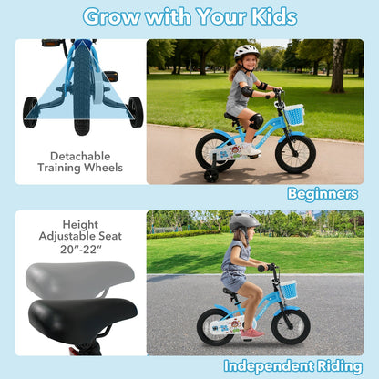 12/14/16 Inch Kids Bike with Training Wheels and Basket Navy Color