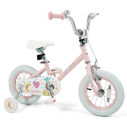 Kids Bike 12-18 Inch with Training Wheels - Pink Stars & Moon
