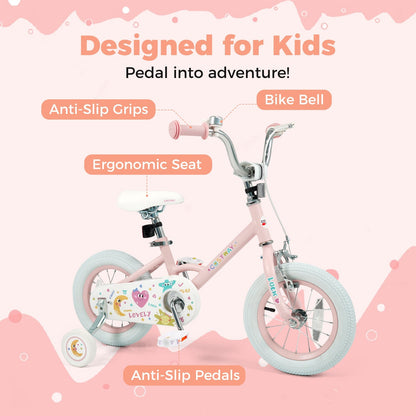 Kids Bike 12-18 Inch with Training Wheels - Pink Stars & Moon