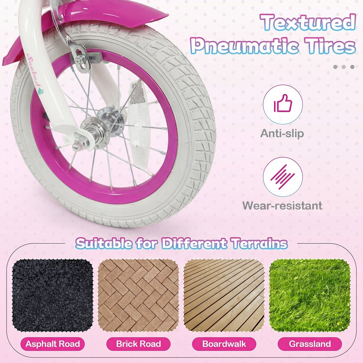 Kids Bike 18-Inch with Training Wheels and Basket Rose Red