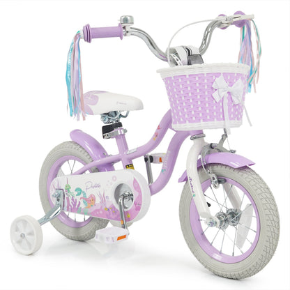 Kids Bike 12-20 Inch with Training Wheels & Basket Purple