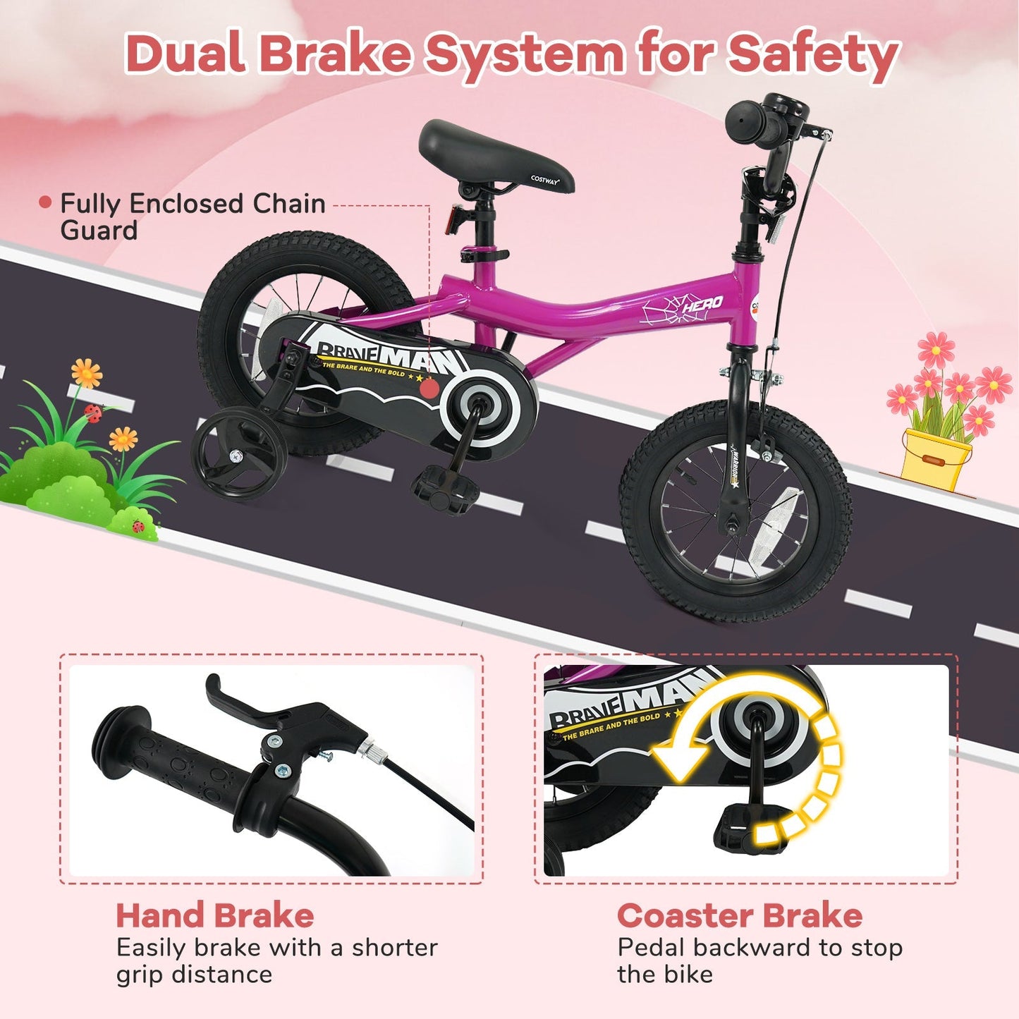 Kids Bike 14-Inch with Removable Training Wheels Pink