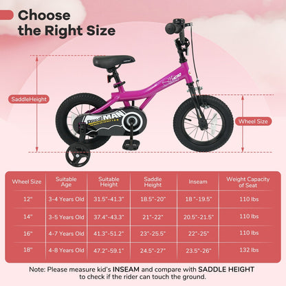 Kids Bike 14-Inch with Removable Training Wheels Pink
