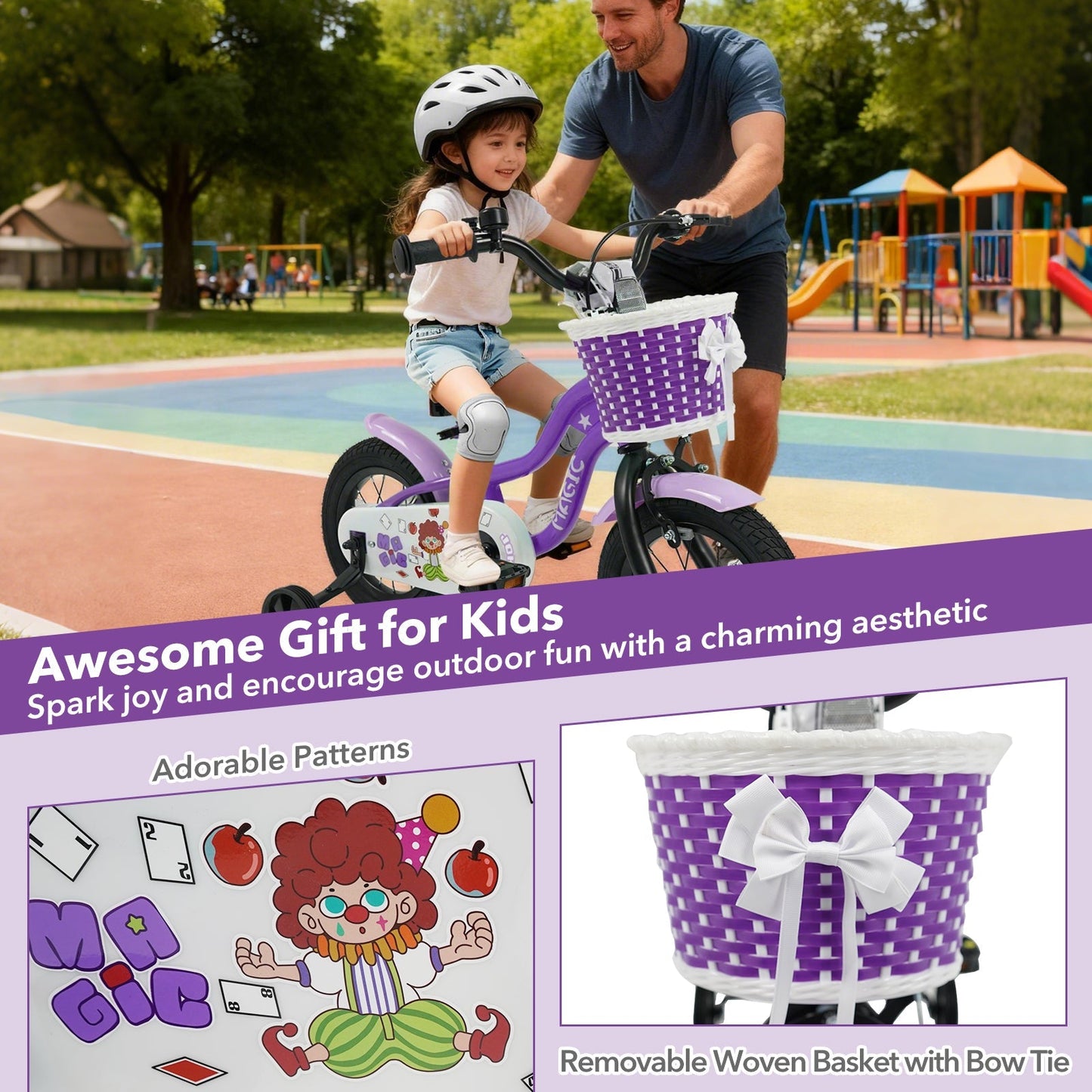 Kids Bike with Training Wheels 12-18 Inch - Purple