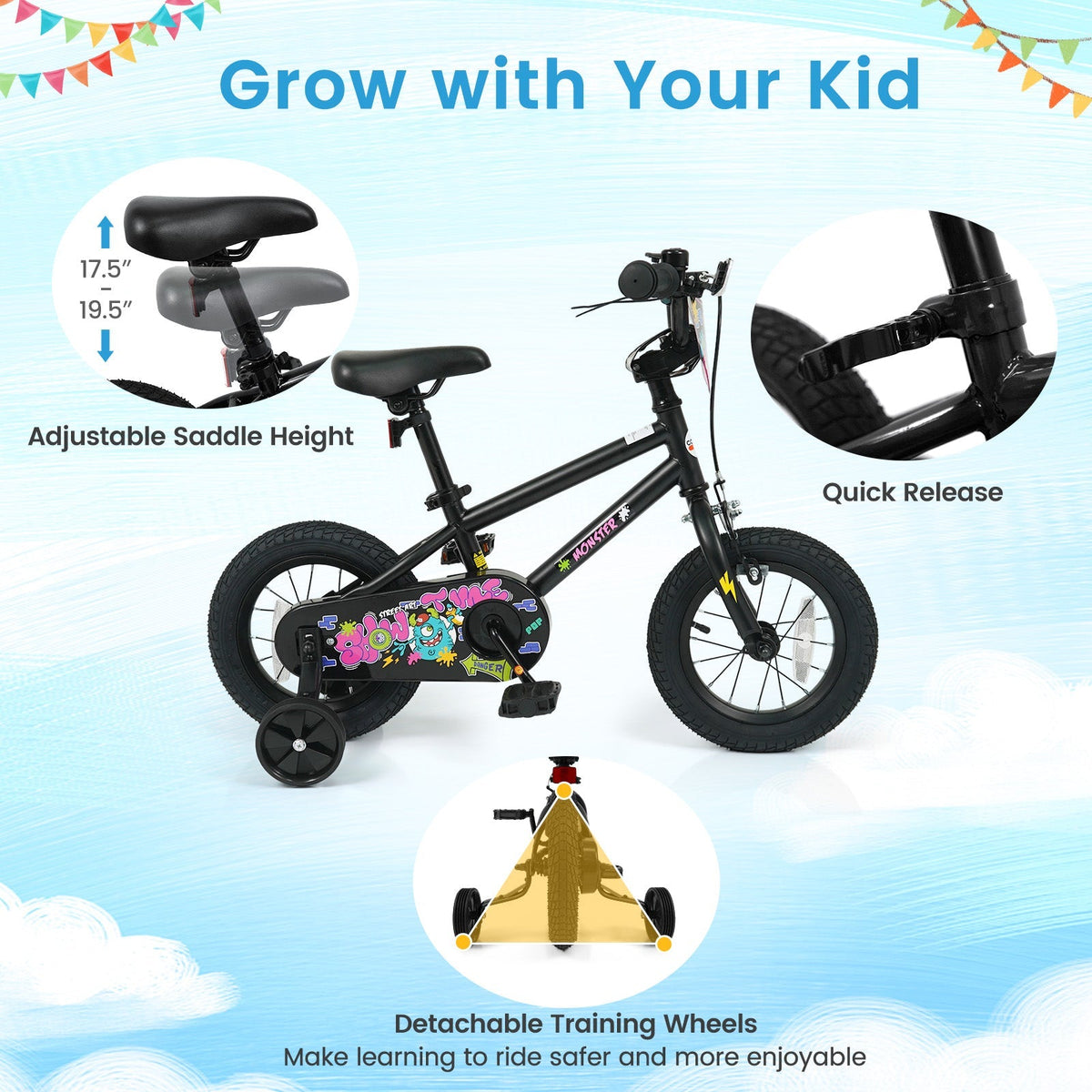 18-Inch Kids Bike with Training Wheels for Ages 4-8