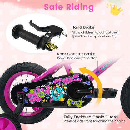 Kids Bike with Training Wheels 12-18 Inch Pink