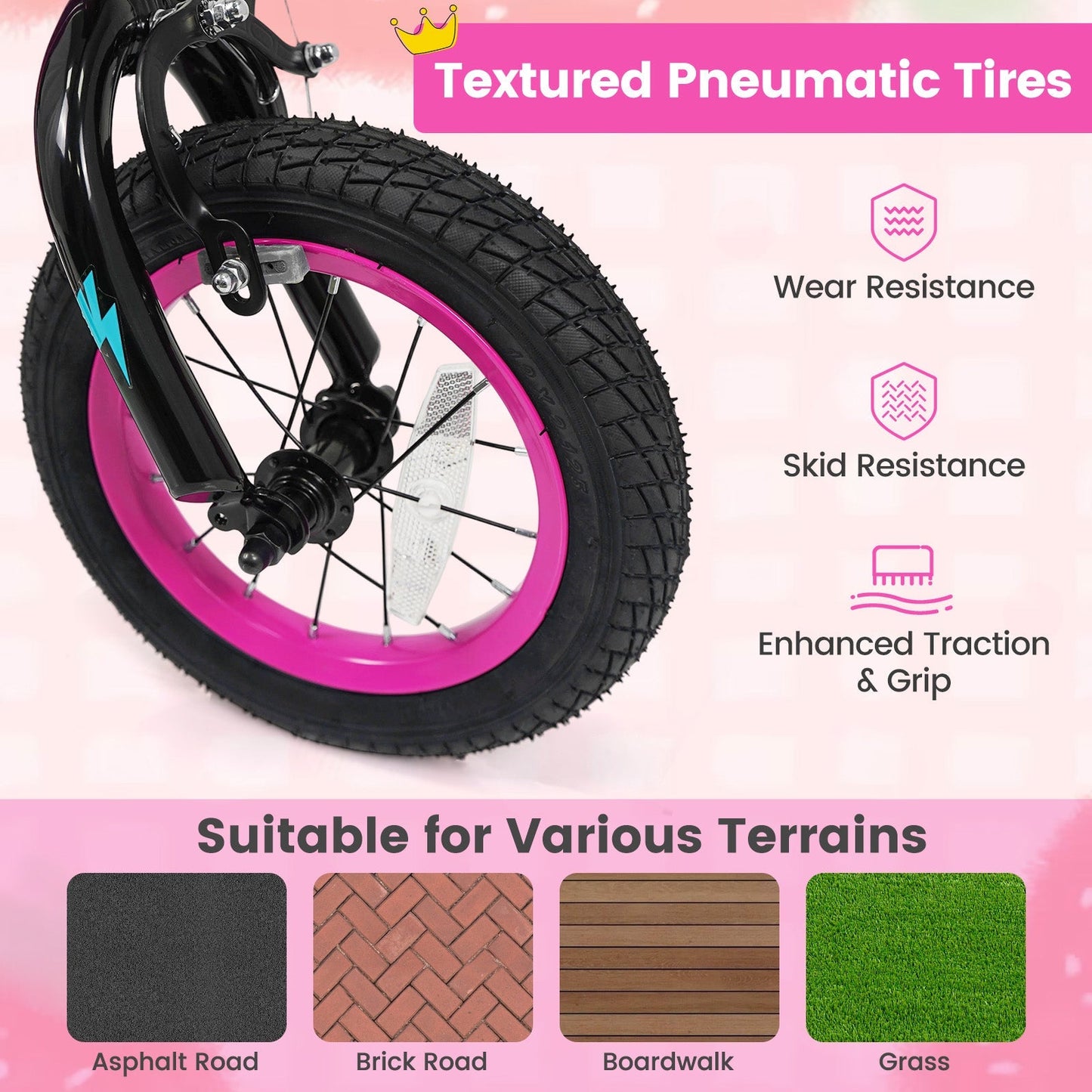 Kids Bike with Training Wheels 12-18 Inch Pink