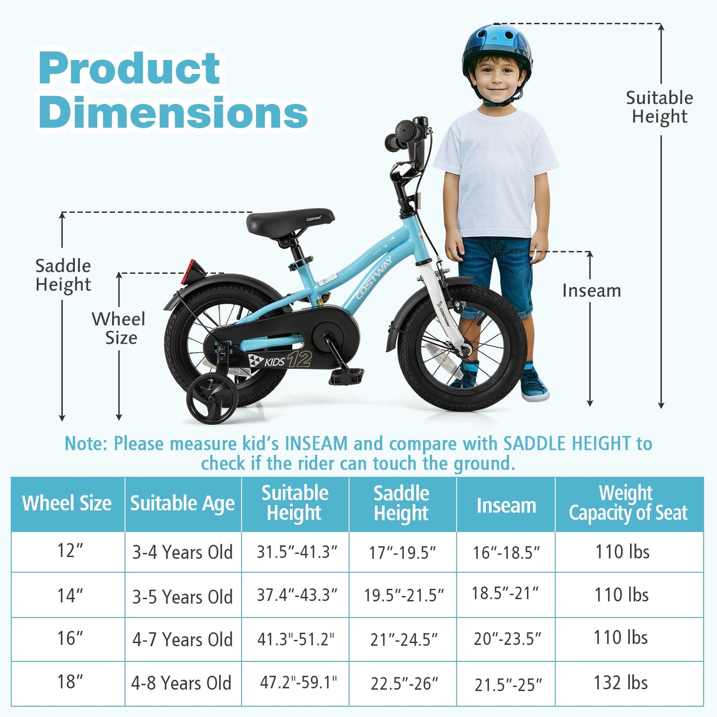 14-Inch Kids Bike for 3-5 Years Old Children Bicycle with Training Wheels