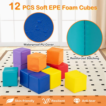 12 Pieces Soft Foam Building Blocks Climbing Foam Cubes Set for Kids