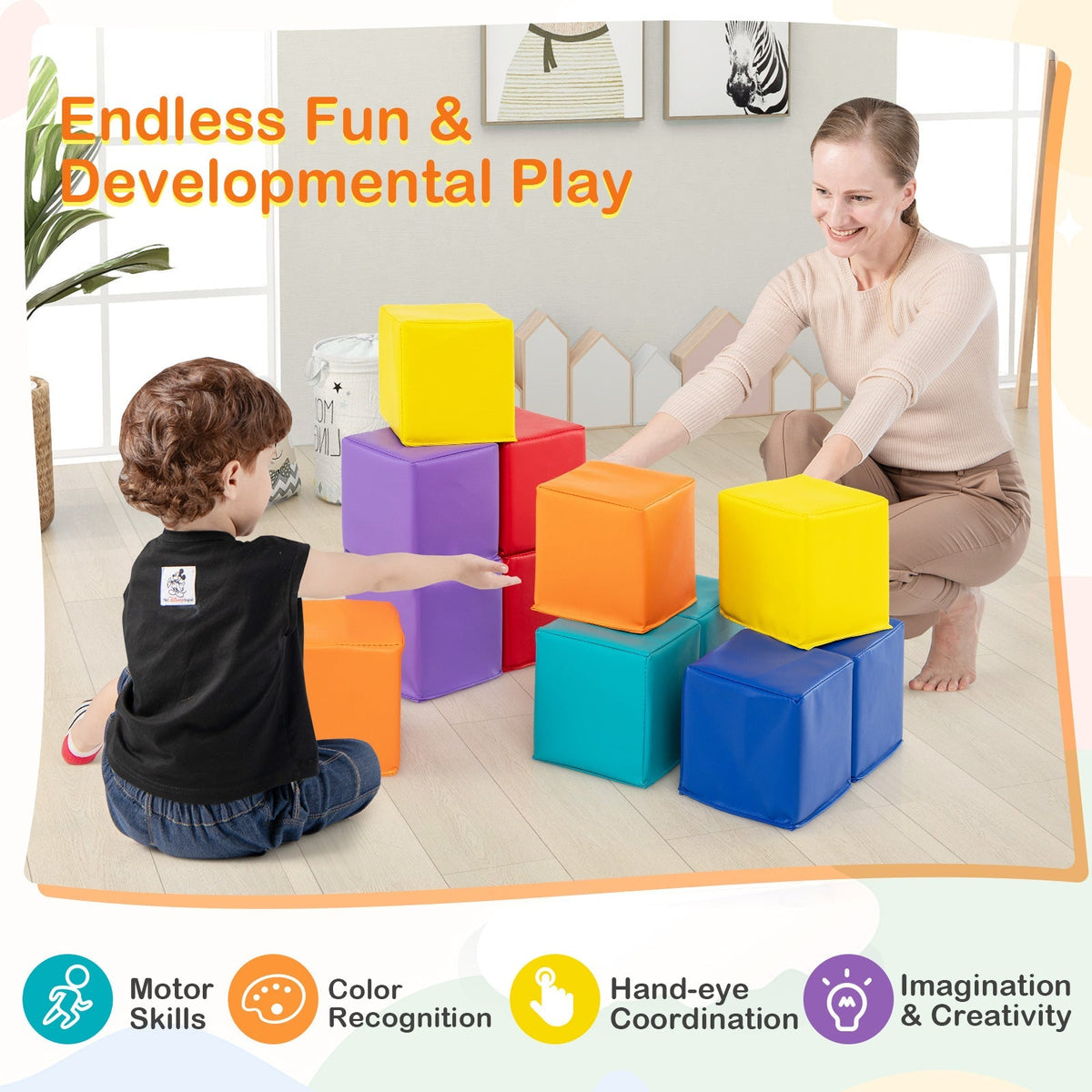 12 Pieces Soft Foam Building Blocks Climbing Foam Cubes Set for Kids