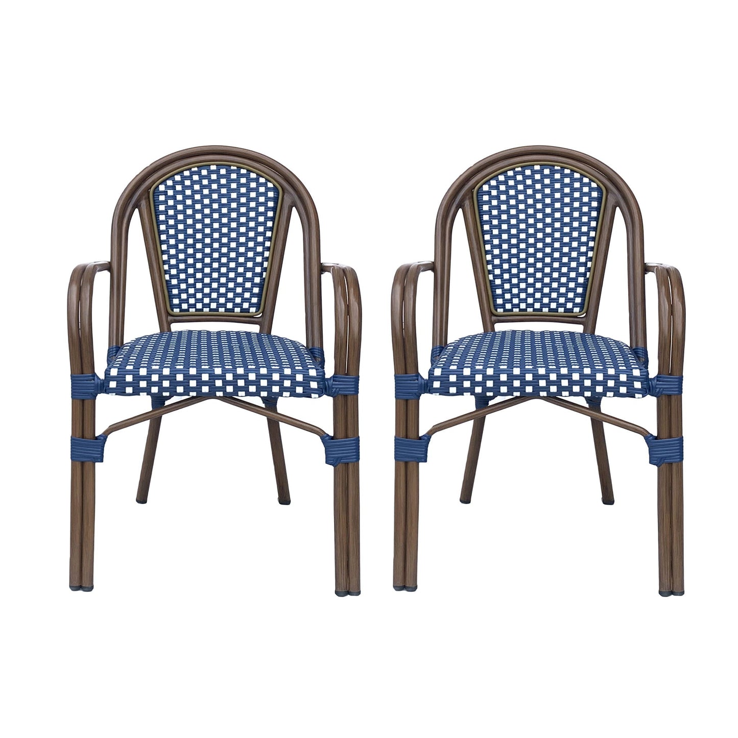 Bistro Chair With 2 Toned Checkered Pattern (Set of 2) - White / Navy