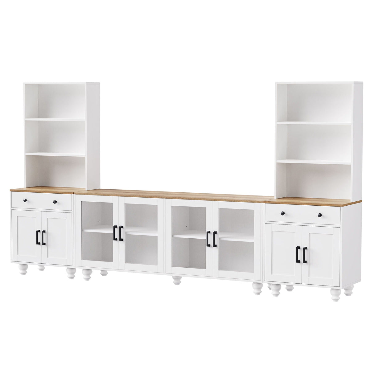 Farmhouse TV Stand With Solid Wood Gourd Shaped Legs For TVs Up To 70"