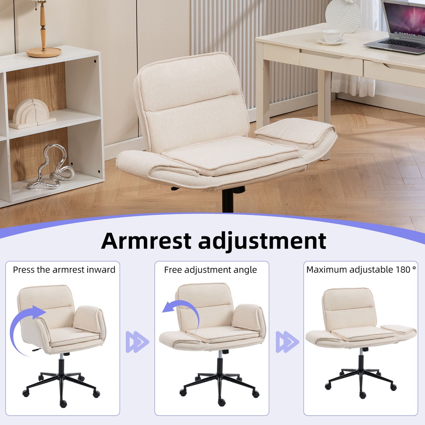 Criss Cross Swivel Desk Chair With Adjustable Armrests & Wheels For Home Office