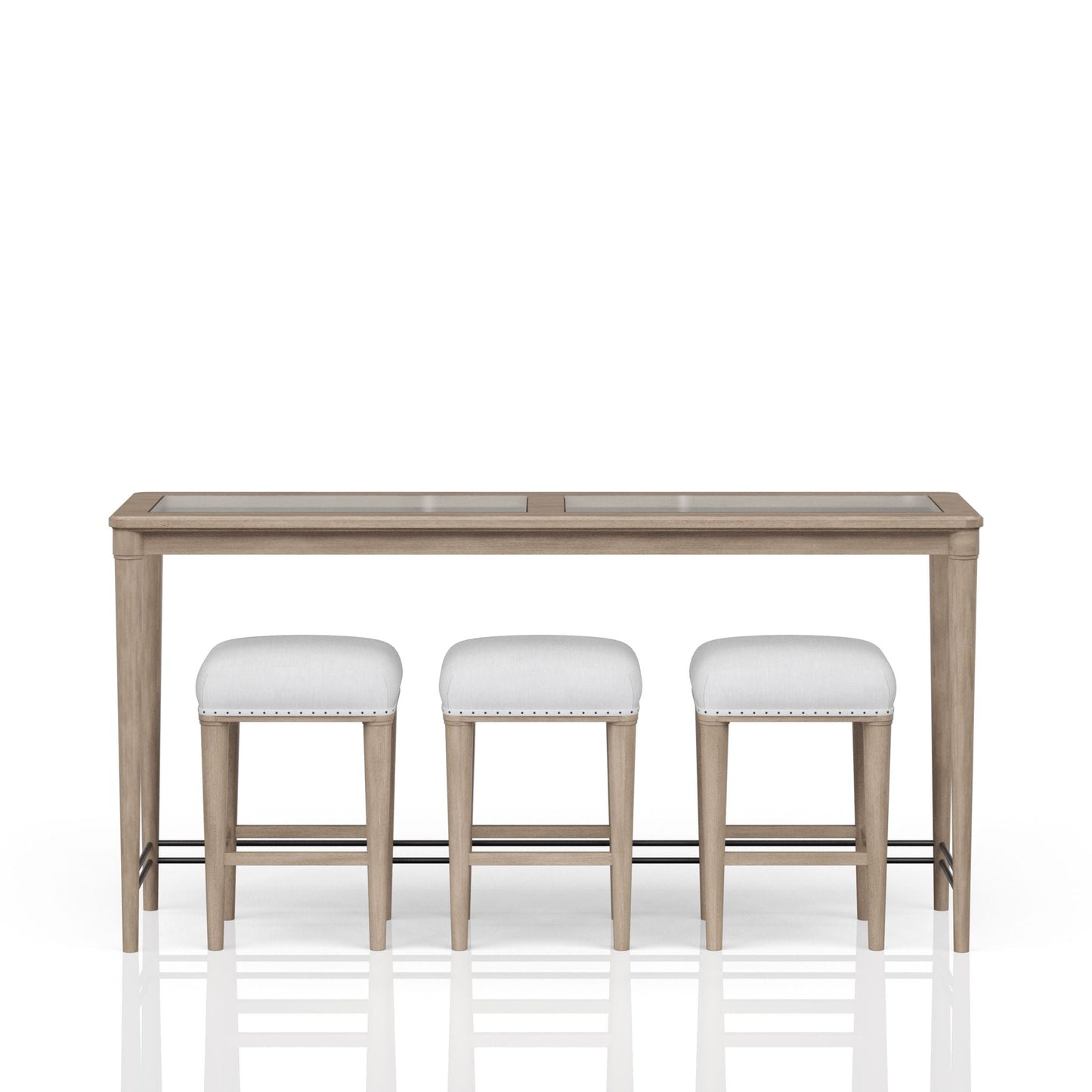 Glass Console Table With 3 Stools - Frosted