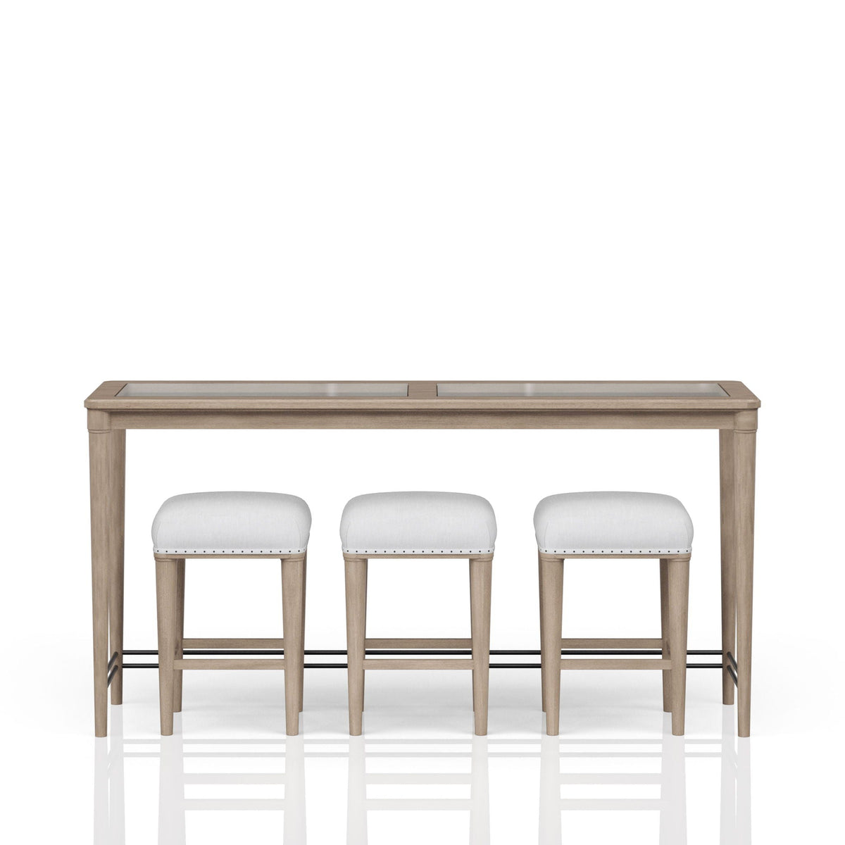 Glass Console Table With 3 Stools - Frosted