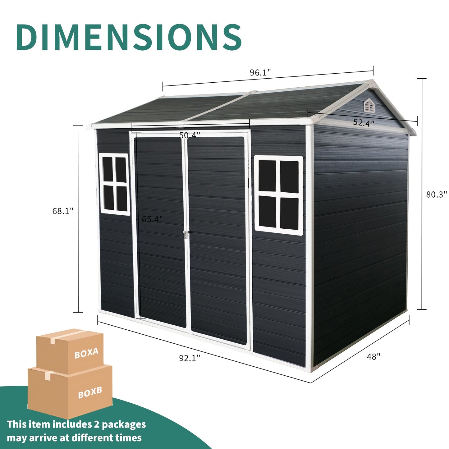 8x4ft Outdoor Resin Garden Shed with Floor and 2 Windows