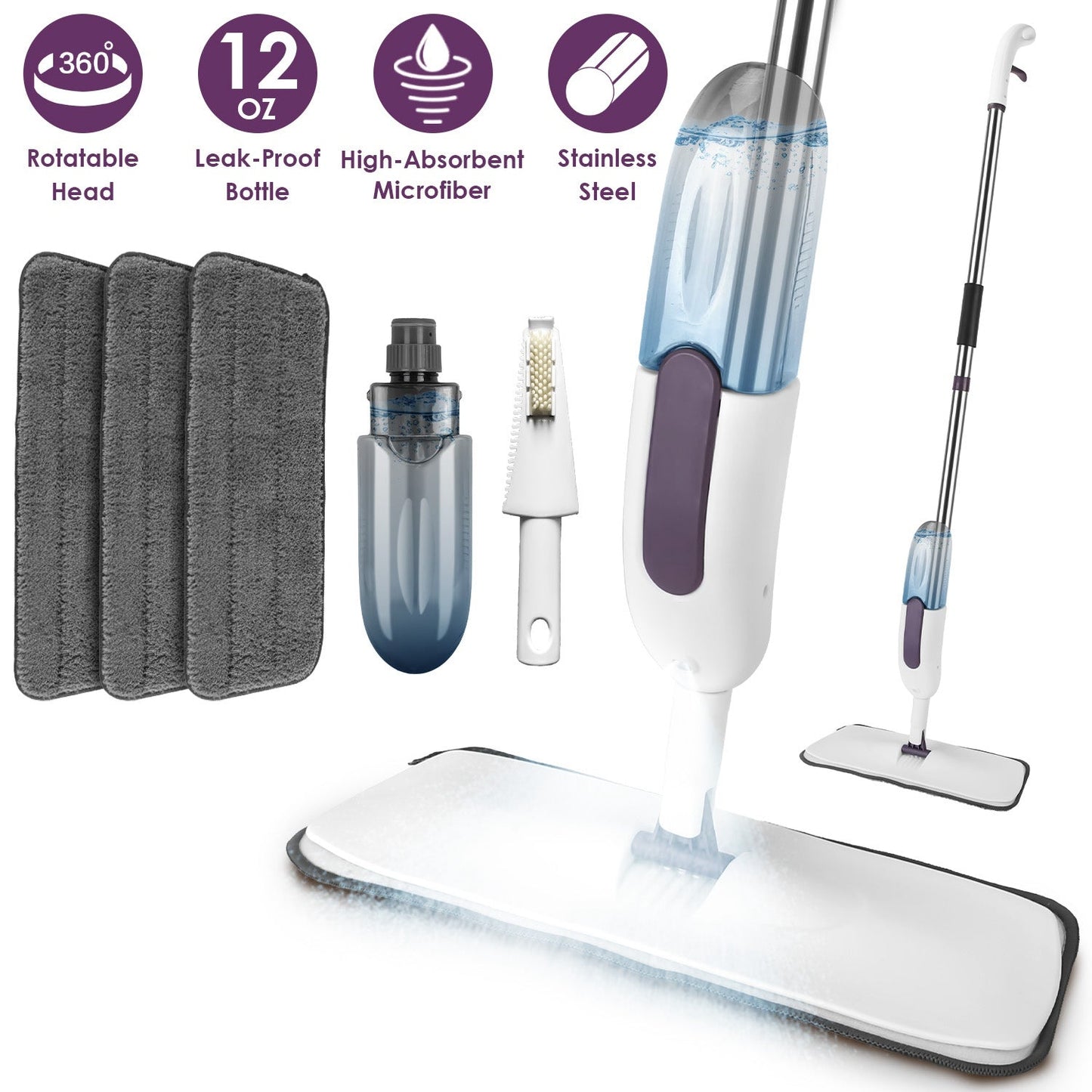 Spray Mop With 3 Machine Washable Microfiber Pads 12OZ Refillable Water Bottle Wet Dry Use Microfiber Mop For Hardwood Ceramic Tiles Laminate Floor Cl