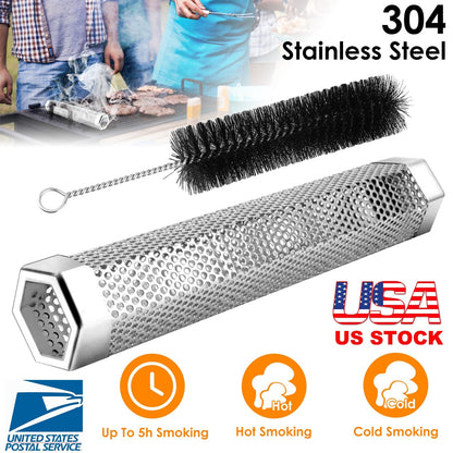 Pellet Smoker Tube 12" Stainless Steel BBQ Grill Smoker Tube Pipe For Wood Chips Cold Hot Smoking