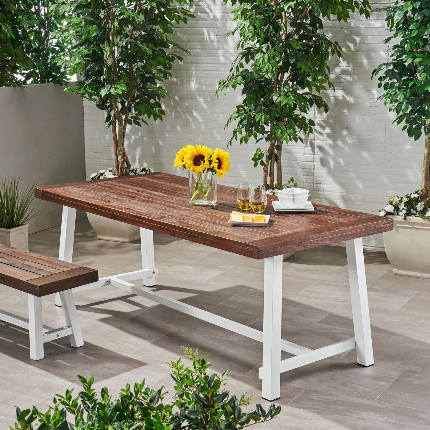Equilibrium Outdoor Dining Table with Wooden Frame and Slat Top