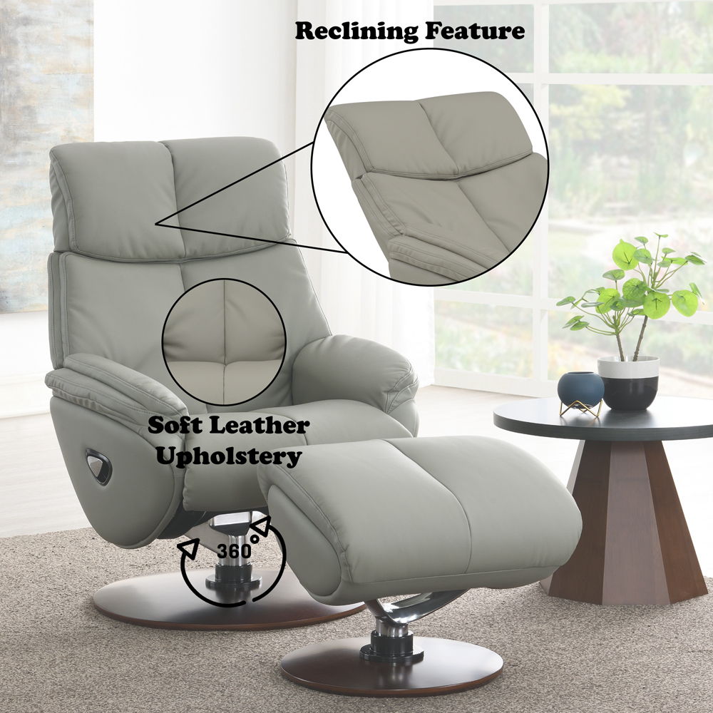 Kandoro - Motion Accent Chair With Swivel & Ottoman - Gray Leather & Brown Base