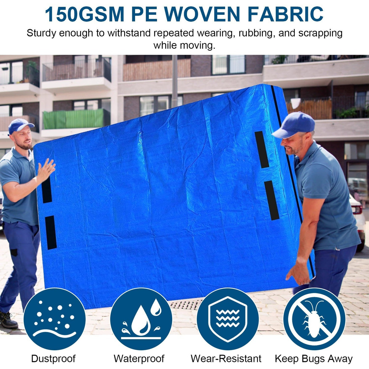 Reusable Mattress Bag for Moving Storage Waterproof Mattress Cover with Strong Wide Opening Zipper Strap Handles Mattress Protector Moving Supplies