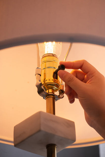 D15x30' Table Lamp with White Marble and Brass Frame