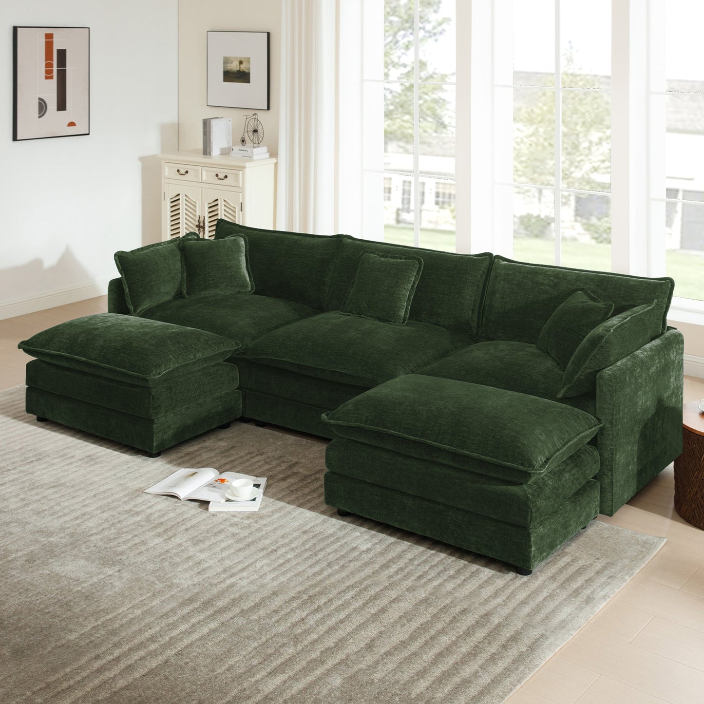 U-Shaped Sectional Sofa with Reversible Footrest