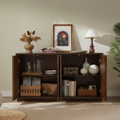 4 Door Accent Cabinet with Solid Wood Carved Doors
