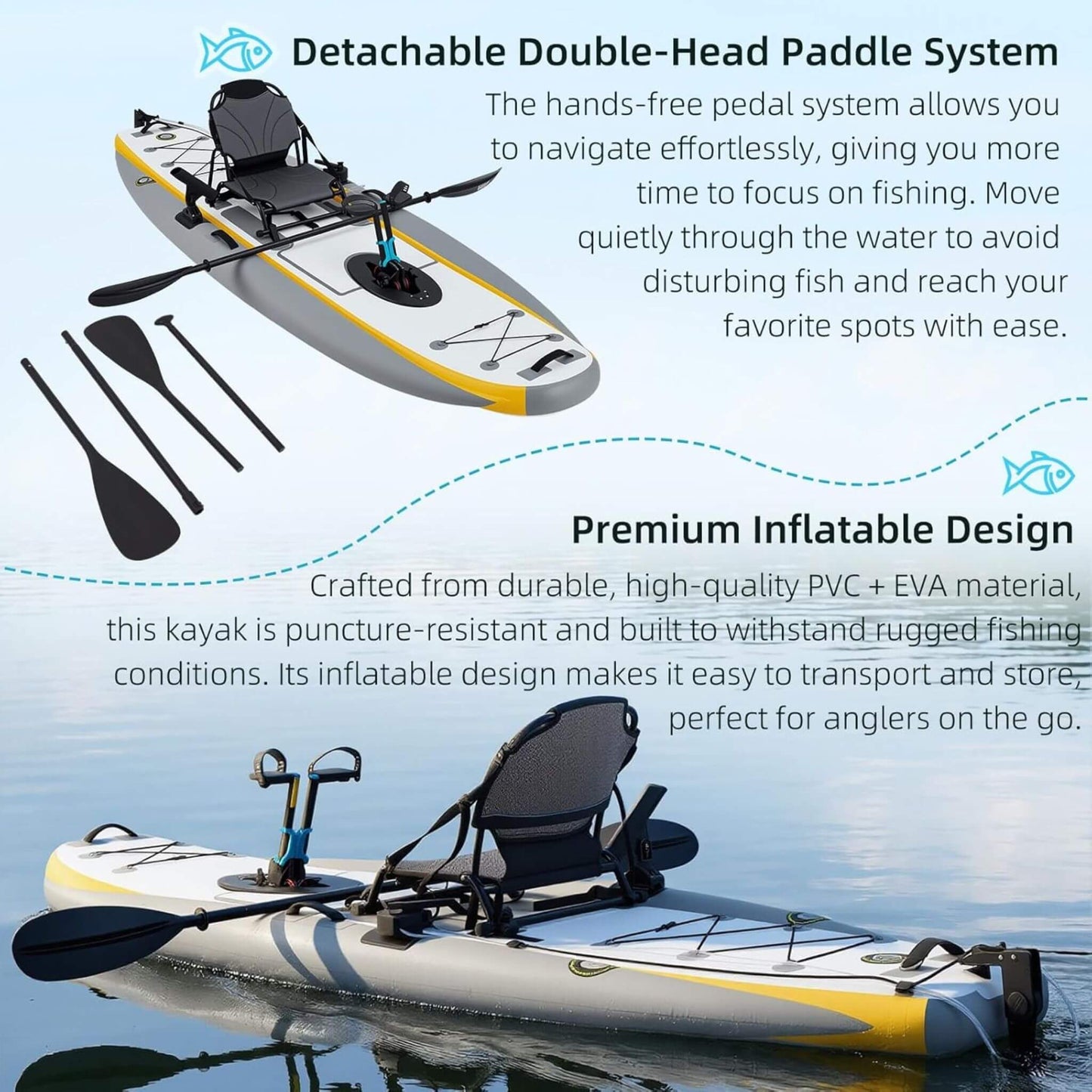 Portable 12FT Lightweight Inflatable PVC Fishing Kayak With Pedal System (SAK64328)