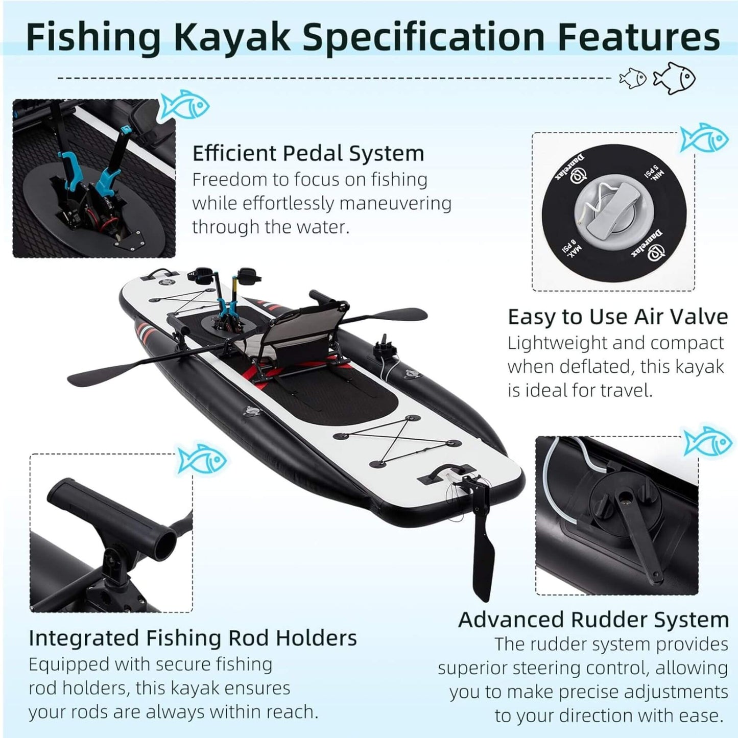 Premium 12FT Lightweight Inflatable Fishing Kayak With Pedal System (SAK15079)