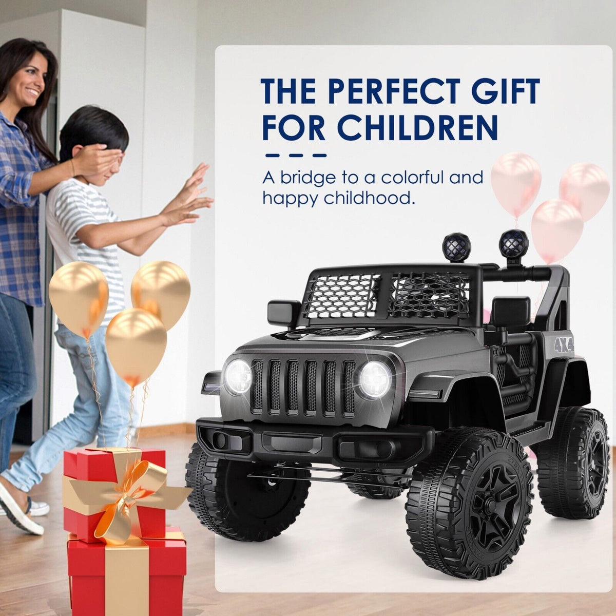 12V 2-Seater Electric Ride-On Car with LED Lights, MP3 Player, and Remote Control for Kids
