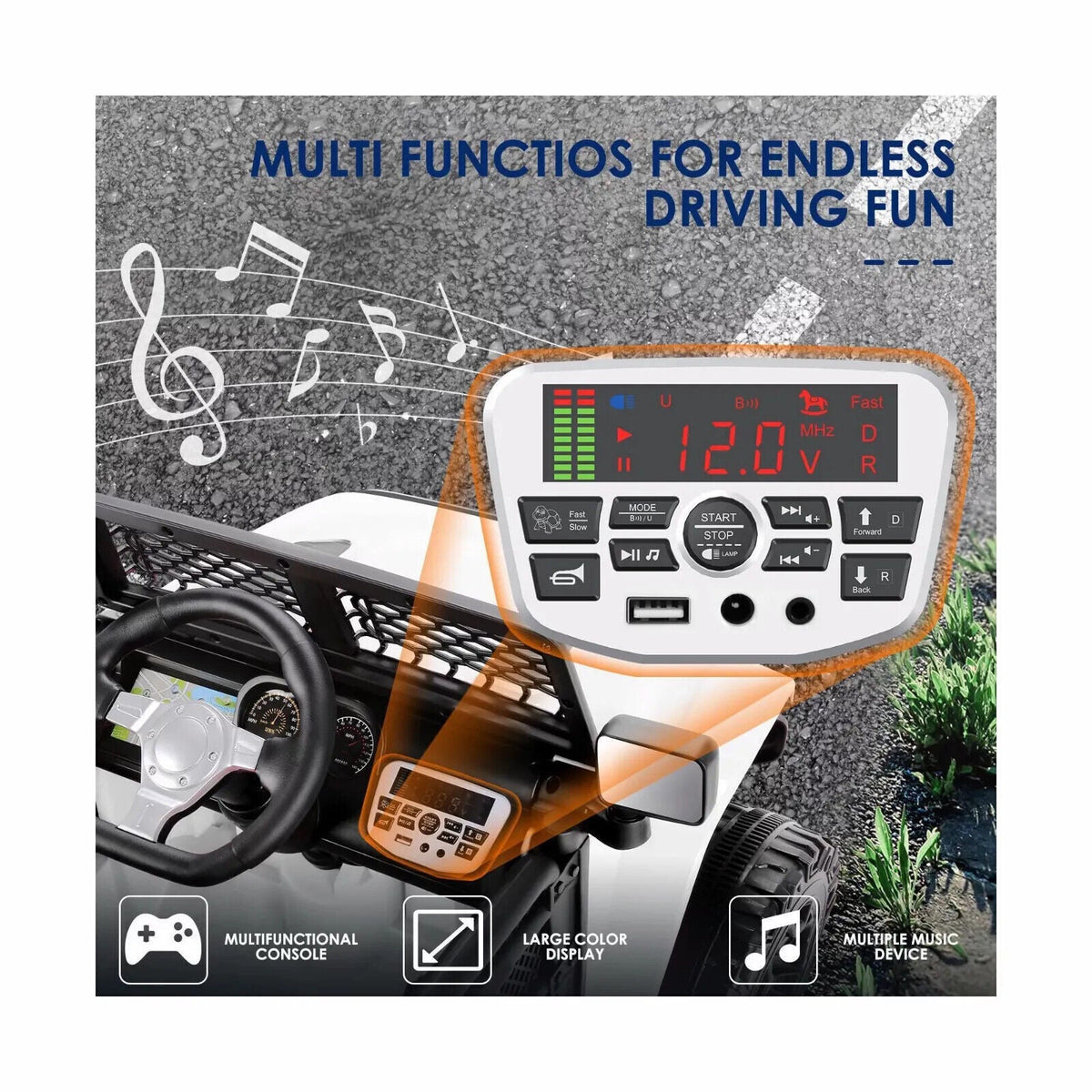 Electric Ride-On Car/Truck for Kids with MP3 Music and Remote Control - 12V with Lights - 76 Fun Features!