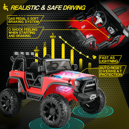 Jeep 24V/12V Kids Electric Ride-On Car with Remote Control, 3 Speeds, and LED Lights