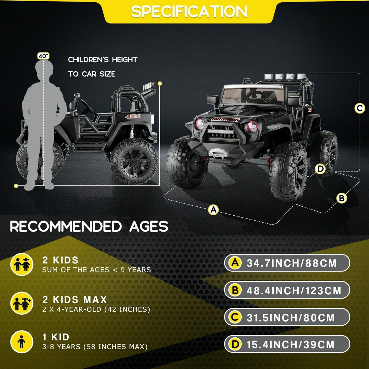 12V/24V Electric Jeep Truck ATV for Kids with Parent Remote Control - Fun and Safe Ride-On Toy