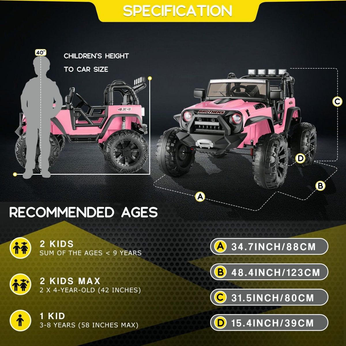Electric Ride-On ATV Jeep Truck for Kids with LED Lights and Music