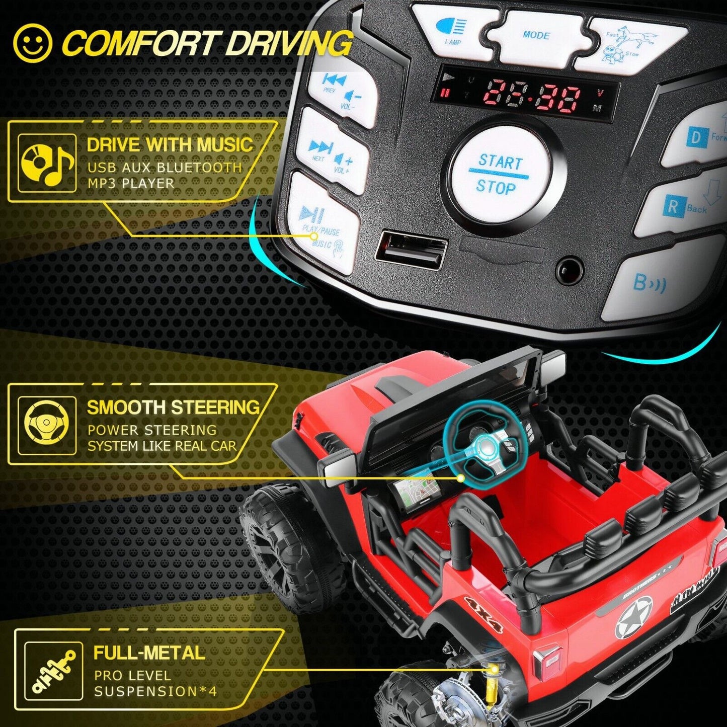 Electric Ride-On ATV Jeep Truck for Kids with LED Lights and Music
