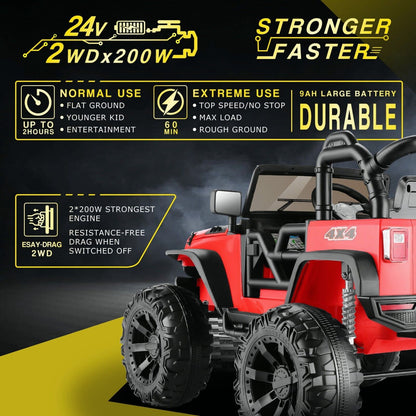 Electric Ride-On ATV Jeep Truck for Kids with MP3 Player - 12V/24V 4-Wheeler Car Toy for Toddlers