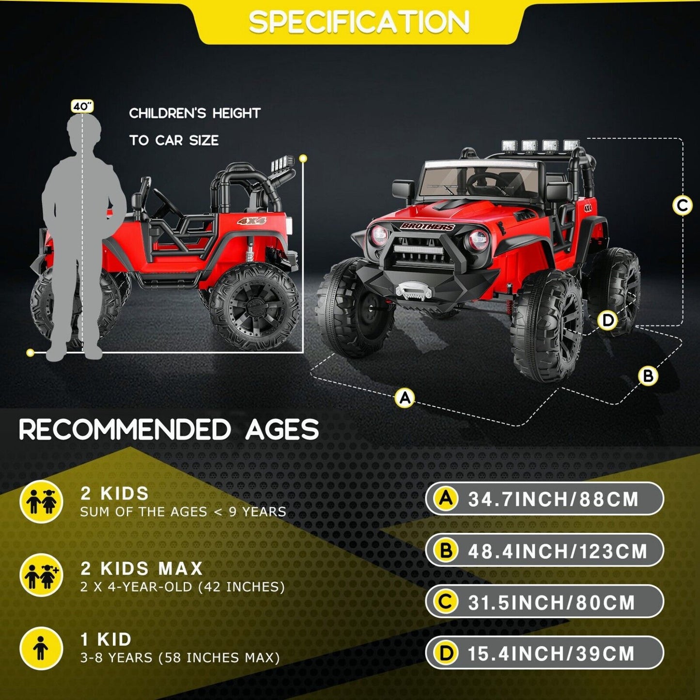 Electric Ride-On ATV Jeep Truck for Kids with MP3 Player - 12V/24V 4-Wheeler Car Toy for Toddlers