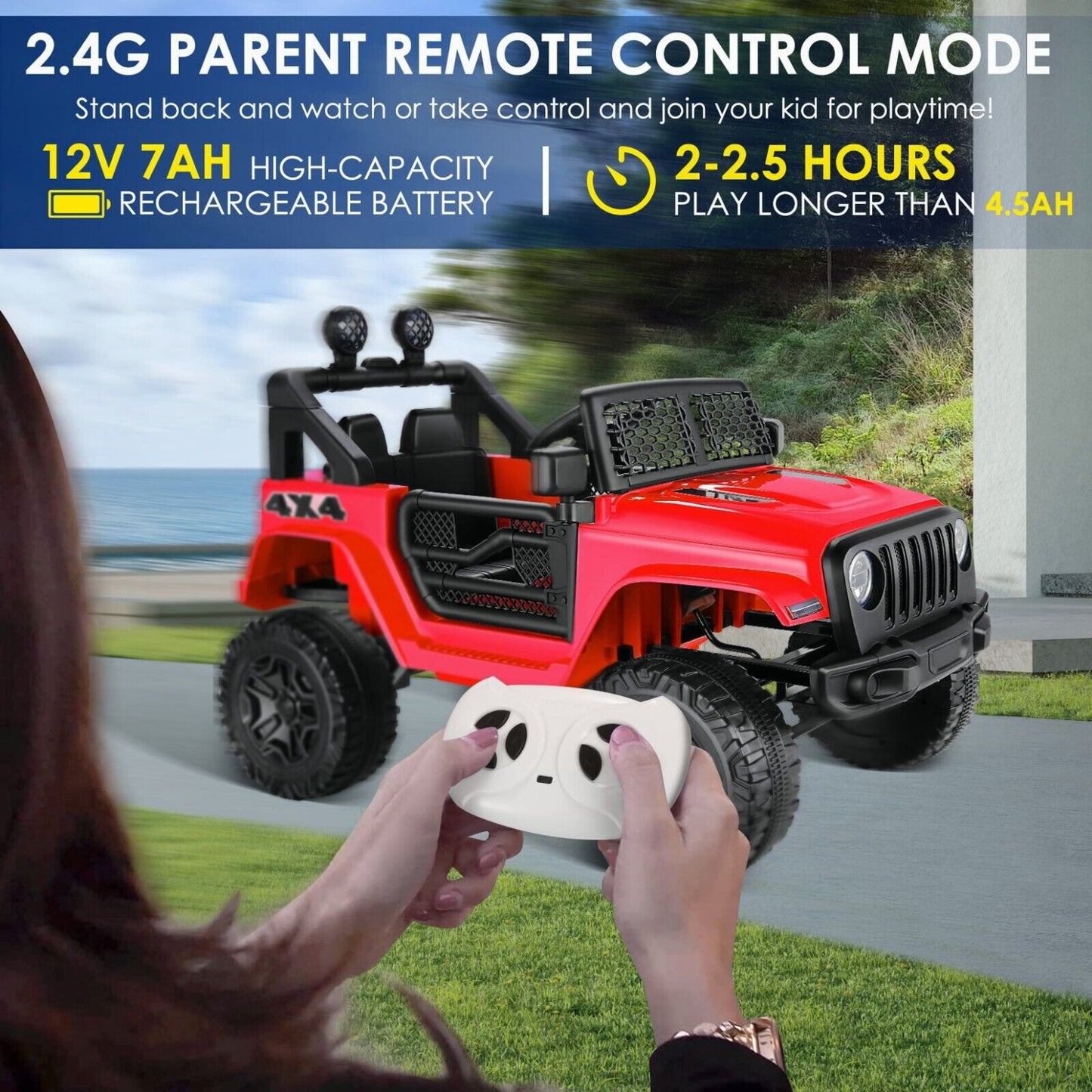 12V/24V Electric Jeep Truck ATV Ride-On Toy with Parental Remote Control for Kids