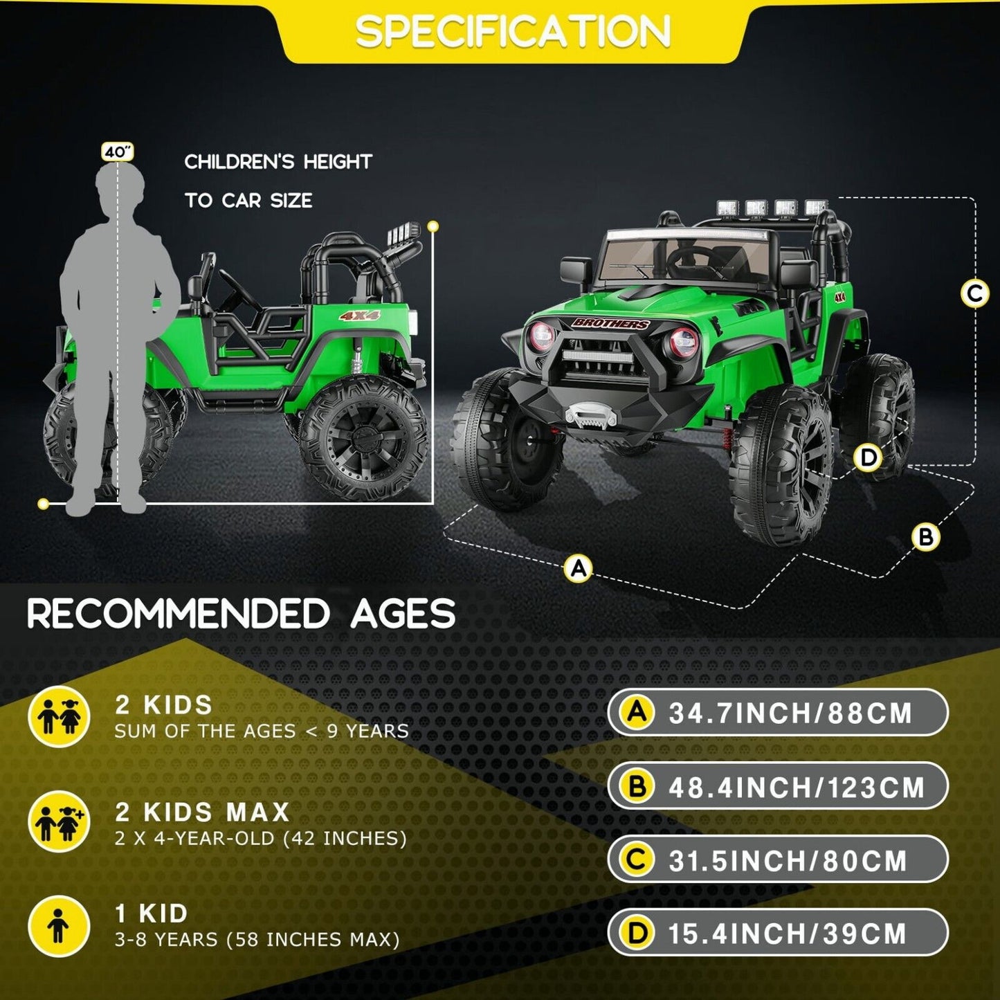 12V/24V Electric Jeep Truck ATV Ride-On Toy with Parental Remote Control for Kids